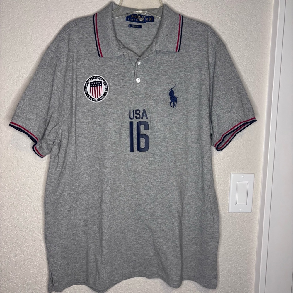 Ralph Lauren Gray Polo Shirt with USA Crest